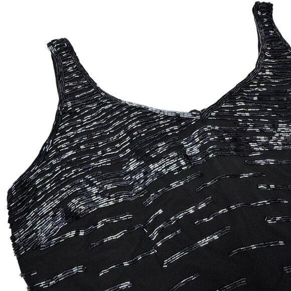 VTG 90s Ikara Beaded Top Sz.10 Black Sleeveless V-Neck Formal Event Gothic Glam - Picture 9 of 10